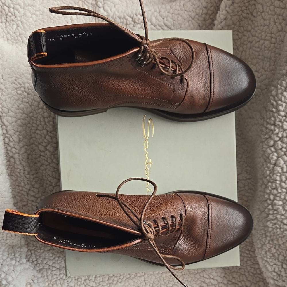 SOLD!!! Brand New in Box Santoni Men's Brown Calf Leather Ankle Boots